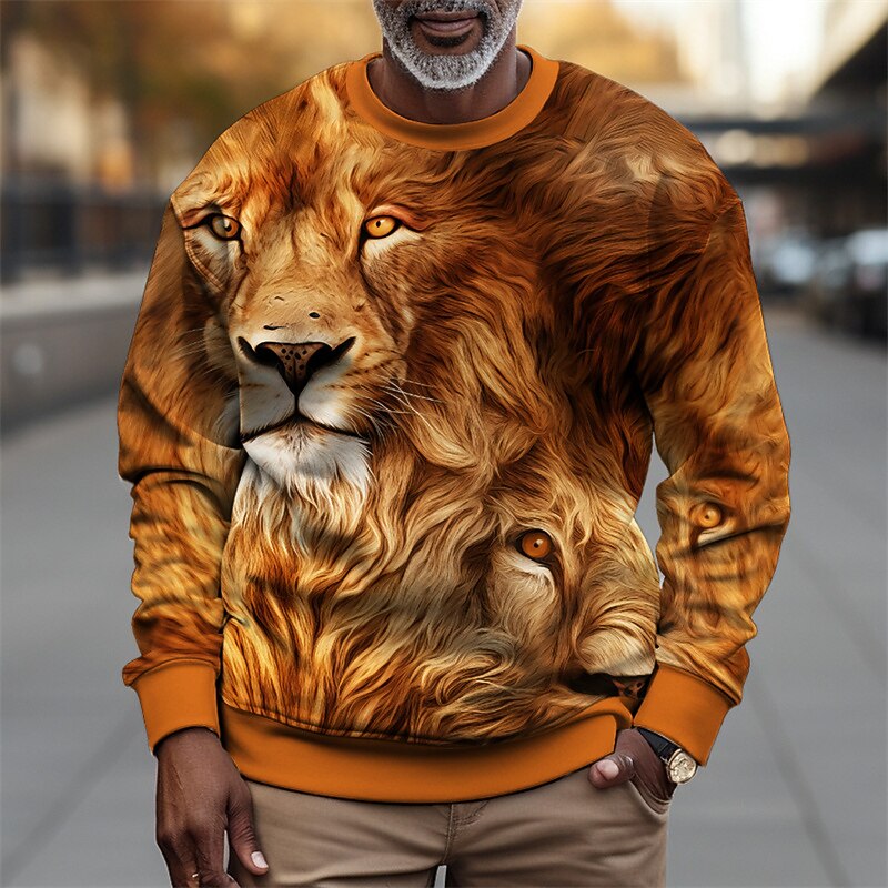 Men's Graphic Lion Sweatshirts Golf Pullover Sweatshirt Long Sleeve Sweatshirt Crew Neck Fashion Daily Casual 3D Print Vacation Holiday Going out Print Spring &  Fall