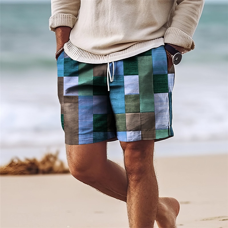 Men's Color Block Patchwork Colorful Swim Trunks Swim Shorts Board Shorts Mid Waist Hawaiian Casual Holiday Beach Drawstring with Mesh lining Elastic Waist Designer Clothing Apparel4
