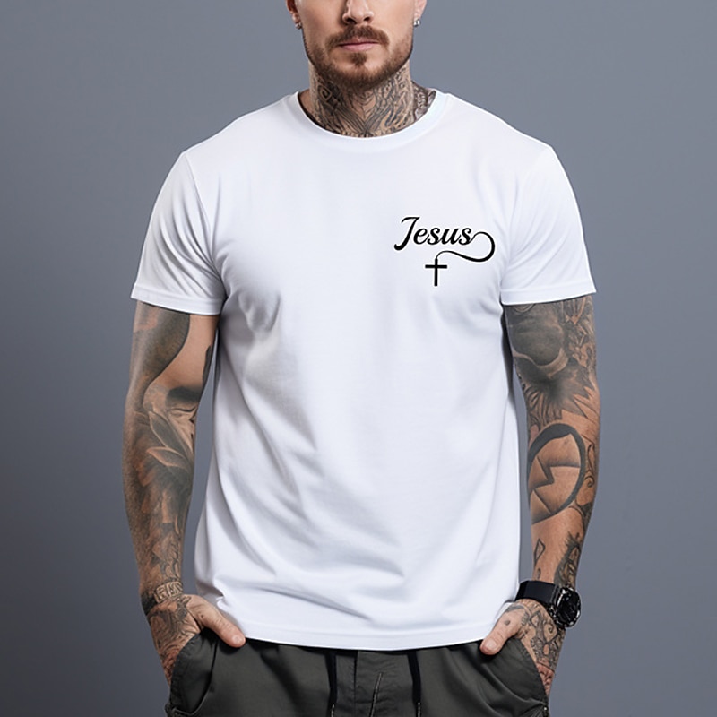 Men's Graphic T-Shirt, Jesus Cross Christian Faith & Lifestyle Design, Short Sleeve Religious Apparel