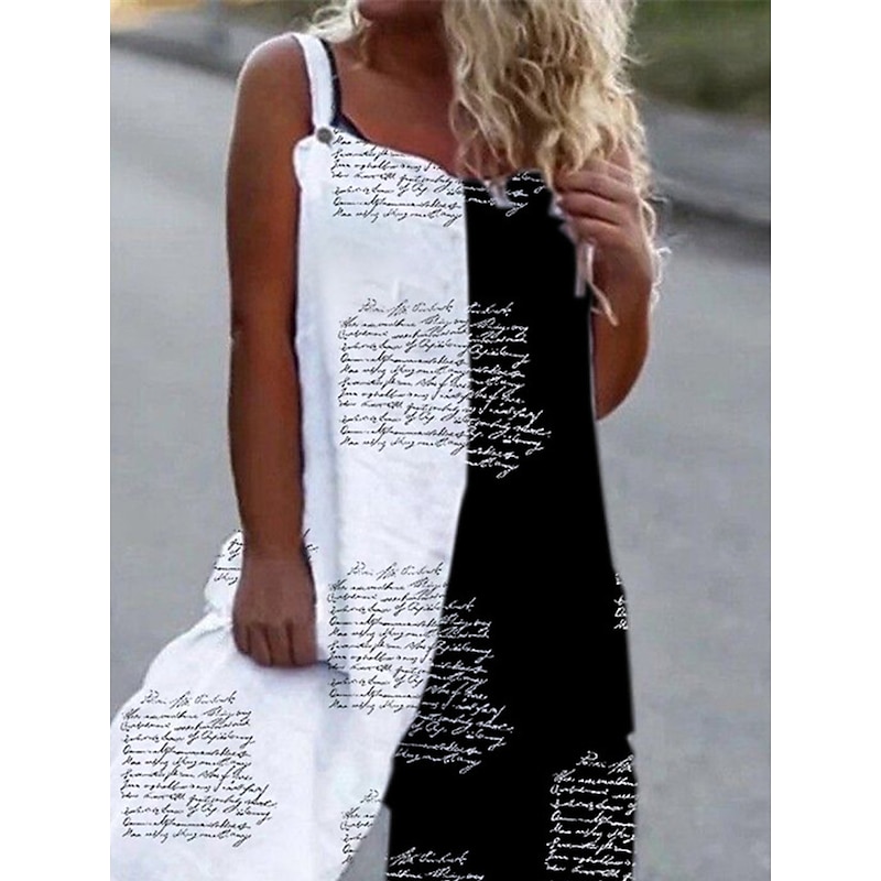 Women's Normal Overall Streetwear Letter Sleeveless Square Neck Print Street Daily Regular Fit Black Summer2