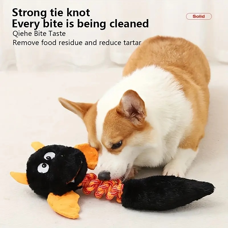 1pc Cute Devil Design Pet Grinding Teeth Squeaky Plush Toy Durable Chew Toy For Dog Interactive Supply3