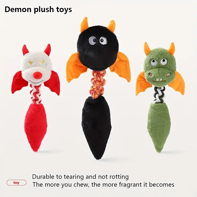 1pc Cute Devil Design Pet Grinding Teeth Squeaky Plush Toy Durable Chew Toy For Dog Interactive Supply