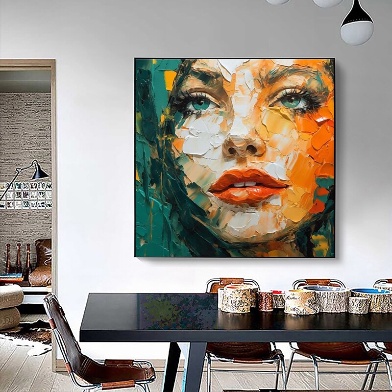 Colorful Girl Face Canvas Wall Art Hand-painted Woman Portrait Canvas Wall Decor Abstract Girl Face Painting Canvas Room Decor Home Decor No Frame2