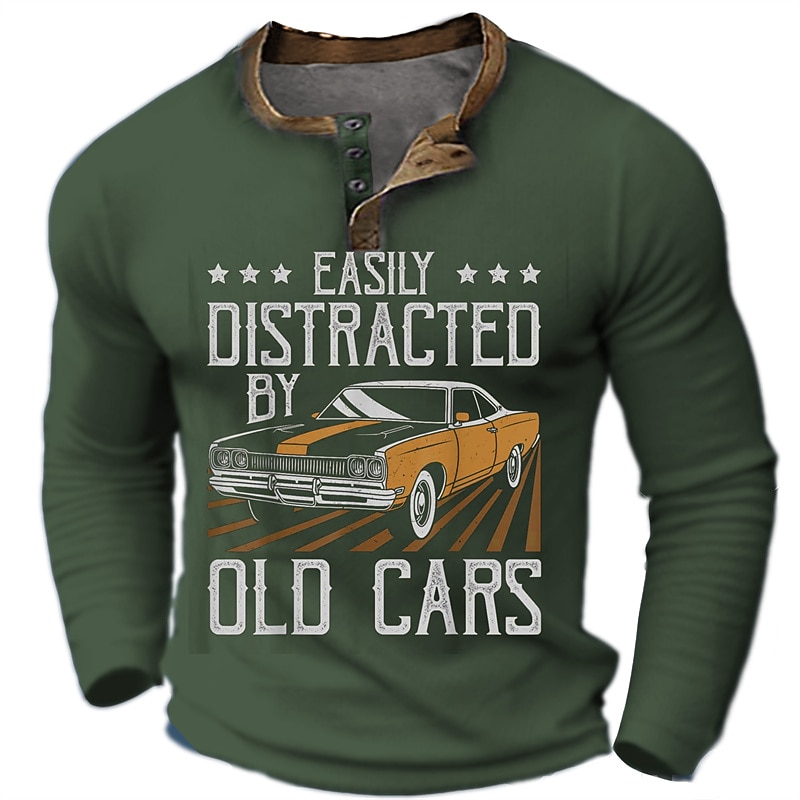 Men's Graphic Car Letter Henley Shirt Long Sleeve 3D Print Fashion Daily Casual Casual Holiday Going out Spring &  Fall Army Green Dark Blue Henley Henley T-Shirt2