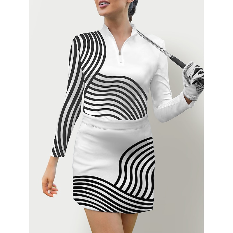 Women's Golf Polo Shirt Light Pink Red Black White Long Sleeve Sun Protection Top Stripes Fall Winter Ladies Golf Attire Clothes Outfits Wear Apparel