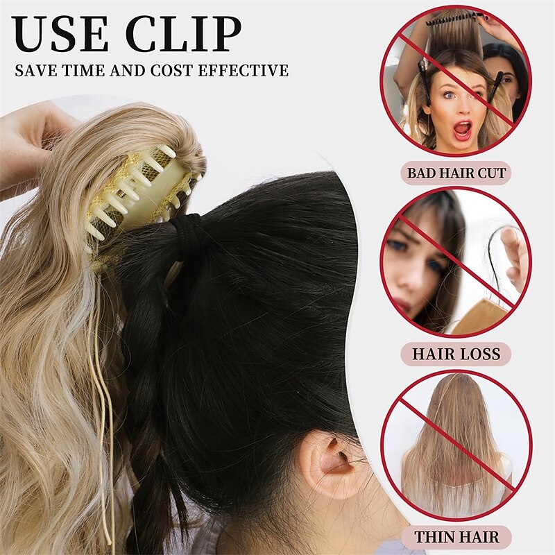 Claw Clip in Ponytail Extension 24 Inch Curly Synthetic Wavy Ponytail Extension Fluffy Natural Soft Ponytail for Women Daily Party Use3