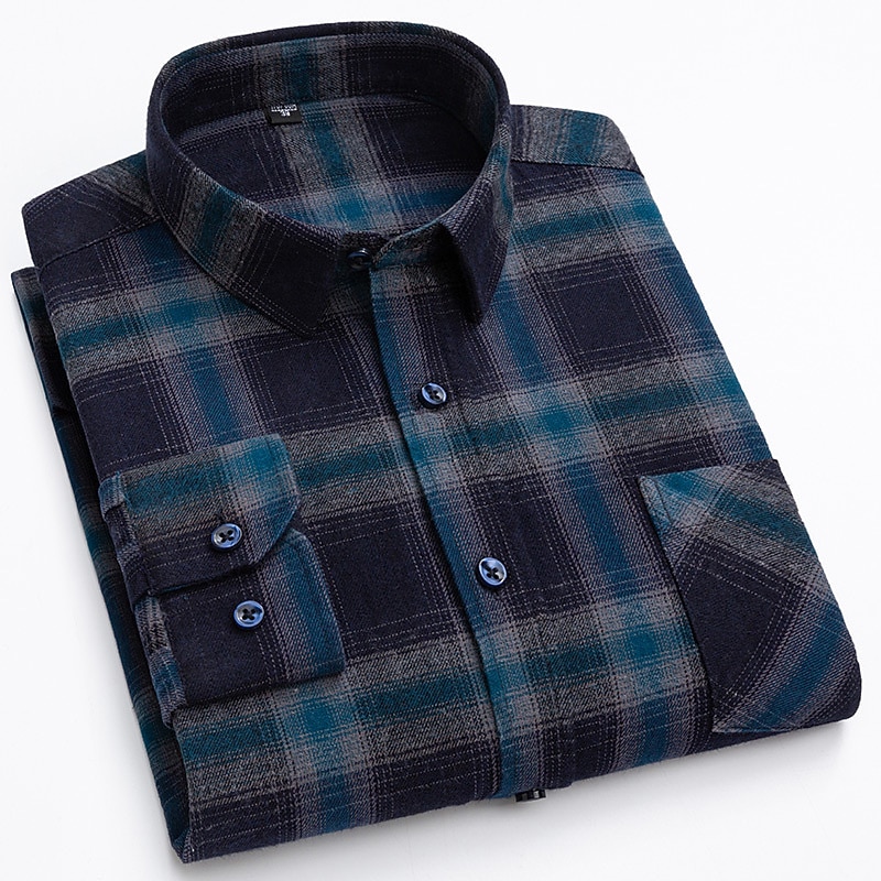 Men's Shirt Dress Shirt Plaid Office & Career Wedding Party Black Dark Red Red Blue Long Sleeve Lapel Spring &  Fall Clothing Apparel Front Pocket4