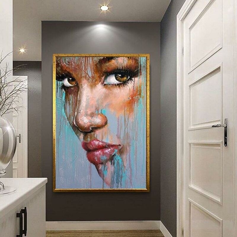 Handmade Oil Painting Acrylic Canvas Wall Art Decoration Portrait Face Abstract Knife Draw for Home Decor Rolled Frameless Unstretched Painting4