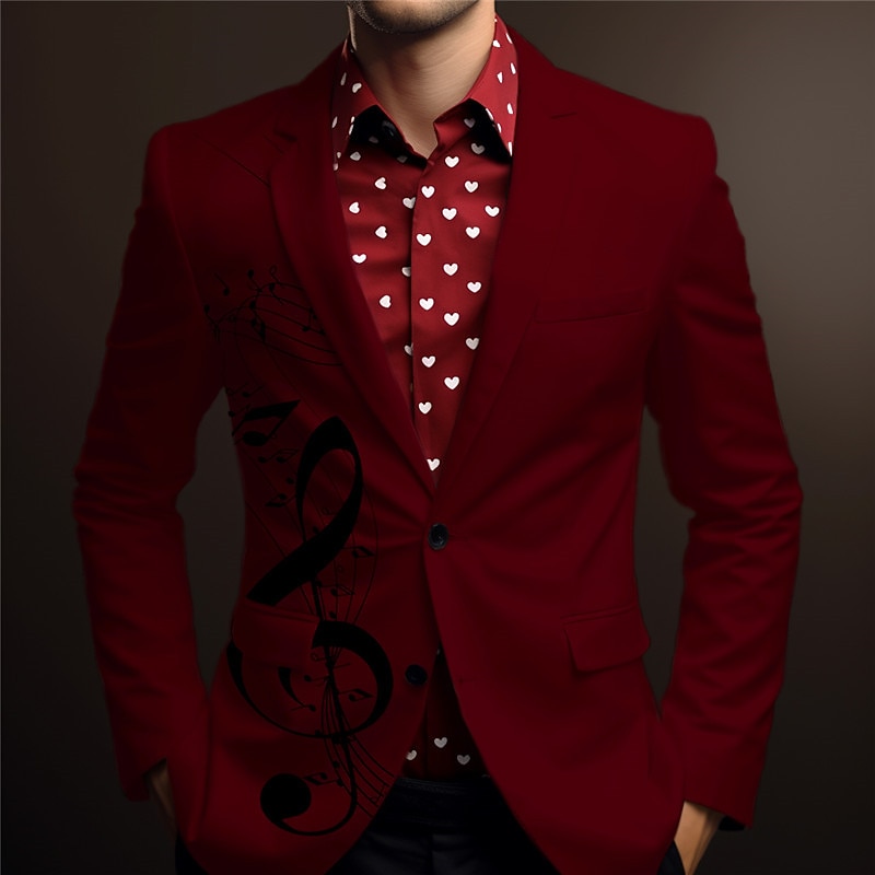 Men's Musical Notes Long Sleeve Turndown Business Work Wear to work Going out Buttons Print Multi Pocket2