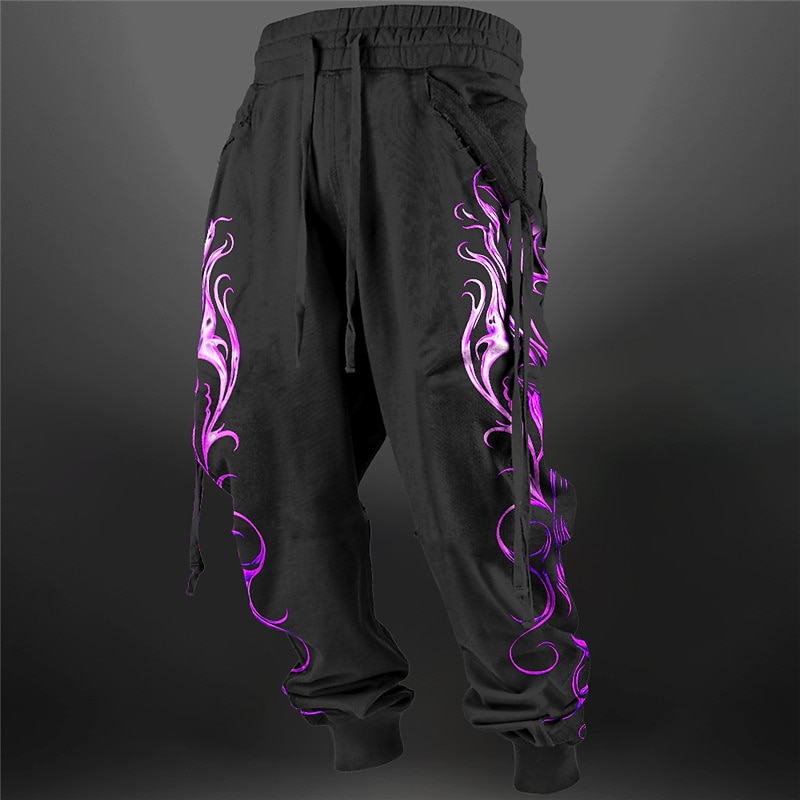 Flame Abstract Men's 3D Print Sweatpants Joggers Pants Trousers Outdoor Street Casual Daily Polyester Yellow Blue Purple S M L Mid Waist Elasticity Pants