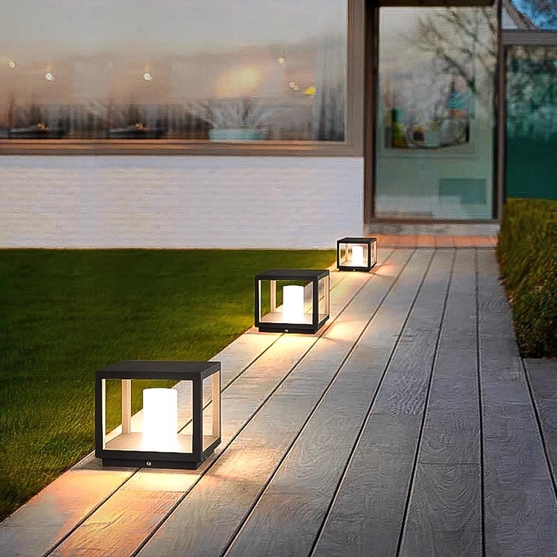 IP54 Outdoor Pillar Lights FixturesSquare Fence Column Post Lights for Courtyard Decoration Simple Pillar Lantern Pillar Lights Walkways, Garden2