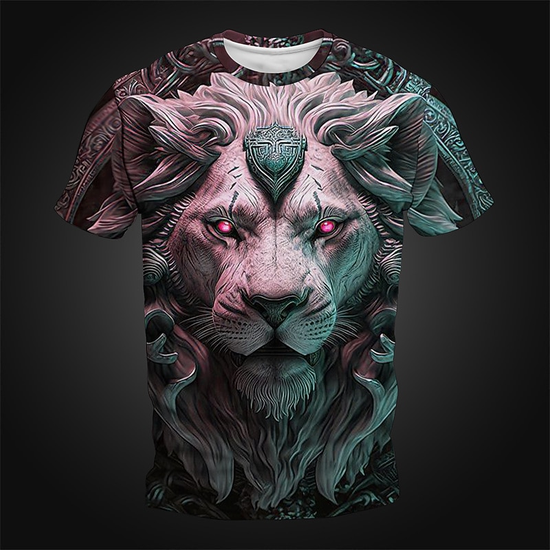 Men's Graphic Animal Lion T Shirt Short Sleeve T shirt 3D Print Crew Neck Shirt Daily Designer Retro Vintage Sports Outdoor Holiday Going out Blue Red Rose Red Spring & Summer Clothing Apparel S M L2