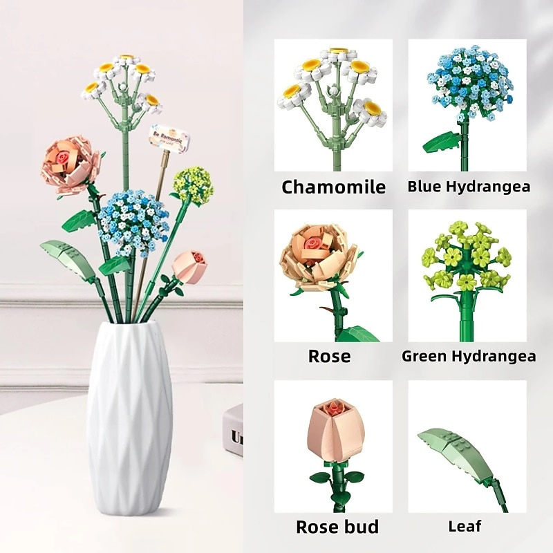 Miniature Building Blocks Bouquet Set Artificial Flowers Diy Unique Home Decoration Plant Series Suitable For 8-12-year-old Girls Home Decor Valentine's Day Girlfriend Gift Mother's Day Gift B3