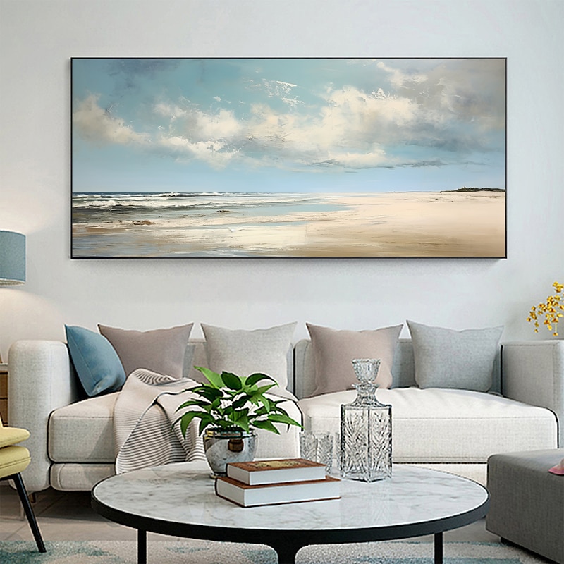 Handmade Oil Painting Canvas Wall Art Decor Original Blue Sky Abstract Scenery Painting for Home Decor With Stretched Frame/Without Inner Frame Painting