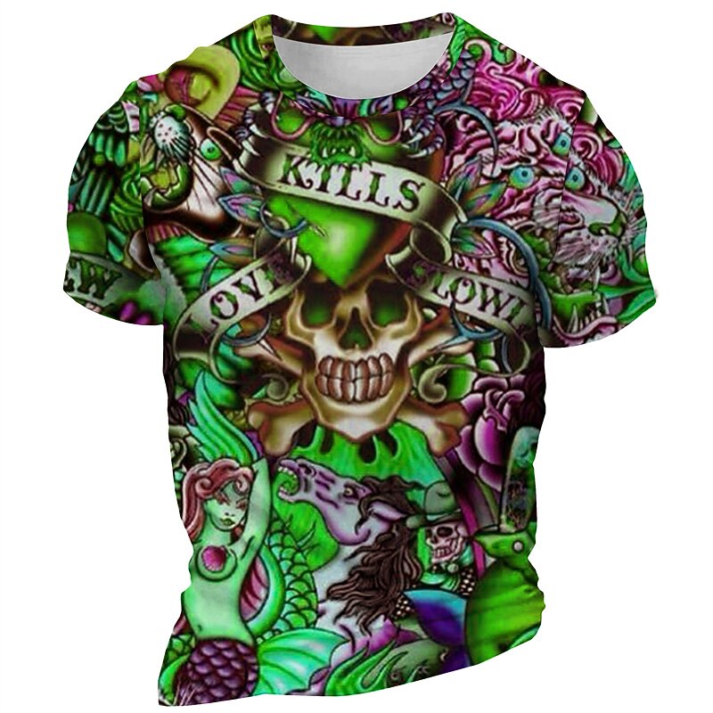 Men's LOVE Graphic Skeleton T Shirt Short Sleeve T shirt 3D Print Crew Neck Shirt Daily Designer Retro Vintage Carnival Sports Outdoor Holiday Yellow Blue Purple Spring & Summer Clothing Apparel S M2