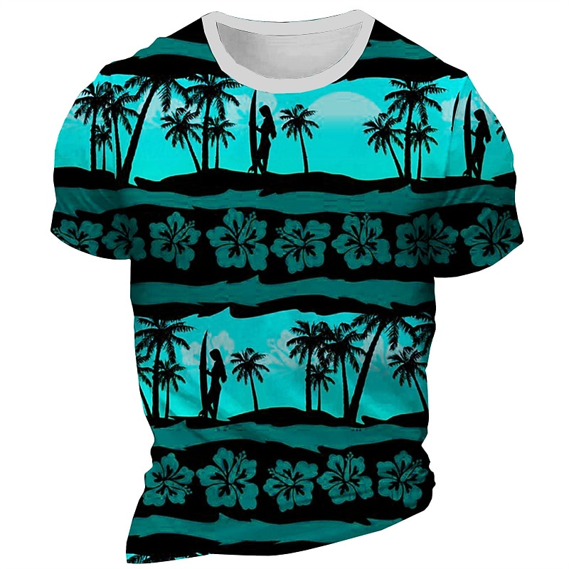 Men's Floral Graphic Palm Tree T Shirt Short Sleeve T shirt 3D Print Crew Neck Shirt Daily Designer Retro Vintage Sports Outdoor Hawaiian Holiday Yellow Blue Red Spring & Summer Clothing Apparel S M2