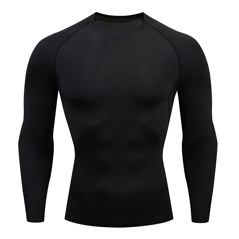 Men's T Shirt Gym Shirt Compression Shirt Fitness Shirt Men Tops Crew Neck Long Sleeve Vacation Sports & Outdoor Going out Casual Daily Quick dry Sweat wicking Breathable High Elasticity Plain Black2