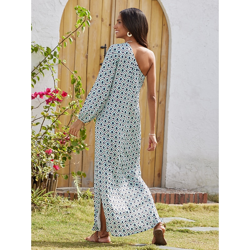 Geometric One Shoulder Maxi Dress2
