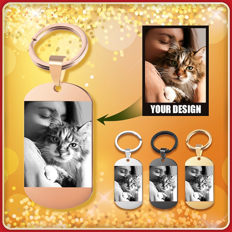 Personalized Photos Steel Keychain Double Sided, Engraved Tag Photos Text Logo Stainless Steel Key Chain women/men Custom made