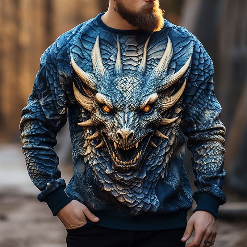 Men's Graphic Animal Monster Sweatshirts Golf Pullover Sweatshirt Long Sleeve Sweatshirt Crew Neck Fashion Daily Casual 3D Print Vacation Holiday Going out Print Spring &  Fall
