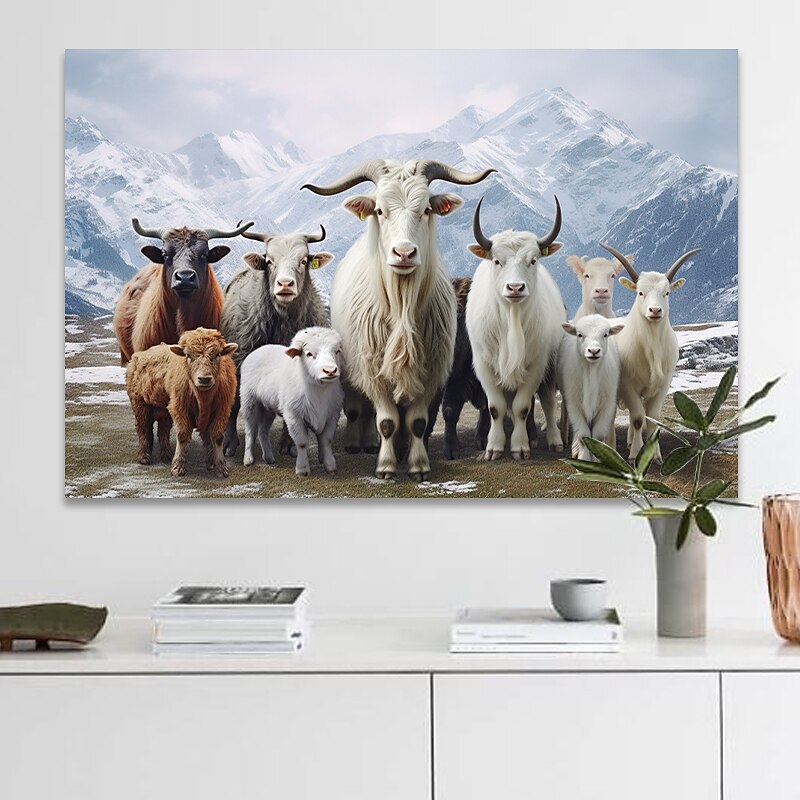 Animals Wall Art Canvas Sheep Under the Snowy Mountains Prints and Posters Pictures Decorative Fabric Painting For Living Room Pictures No Frame2