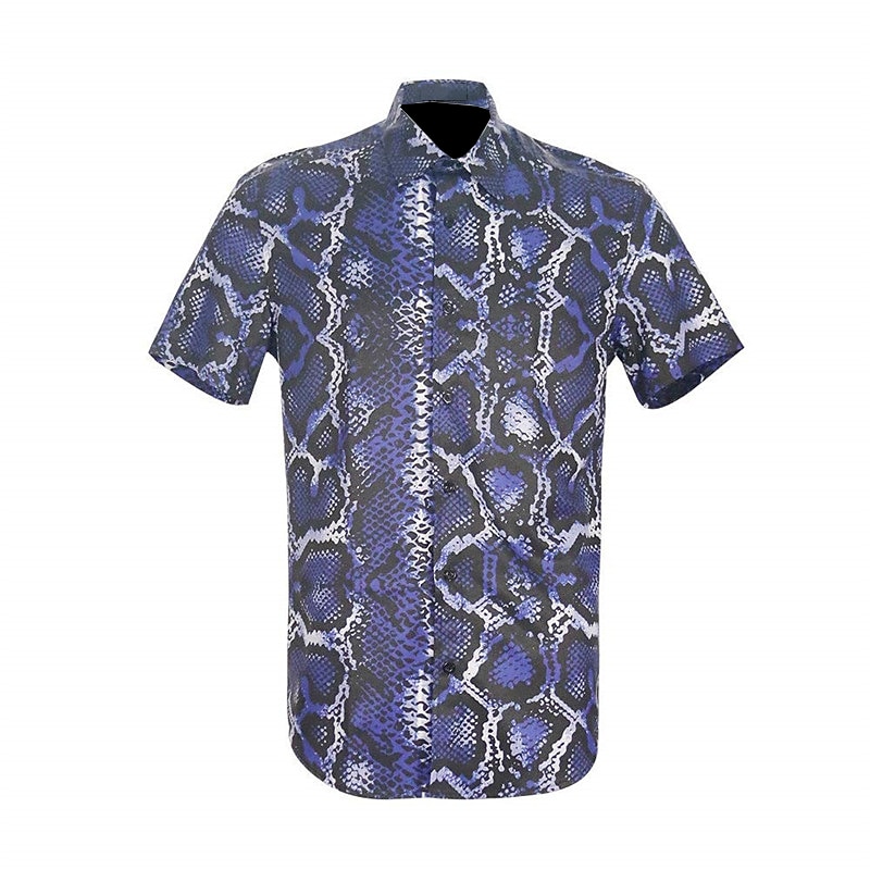 Men's Snake Skin Pattern Shirt Western Shirt Button Up Shirt Short Sleeve Abstract Daily Wear Going out Weekend Autumn / Fall Turndown Print Button-Down Navy Blue Blue Brown3