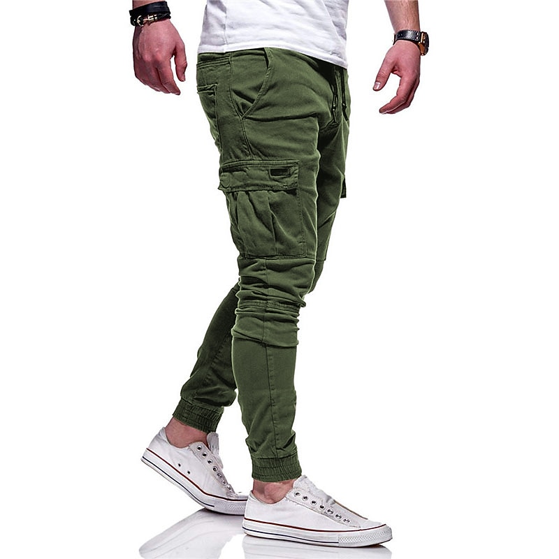 Men's Cargo Pants Trousers Elastic Waist Elastic Cuff Plain Comfort Breathable Daily Sports Black White2