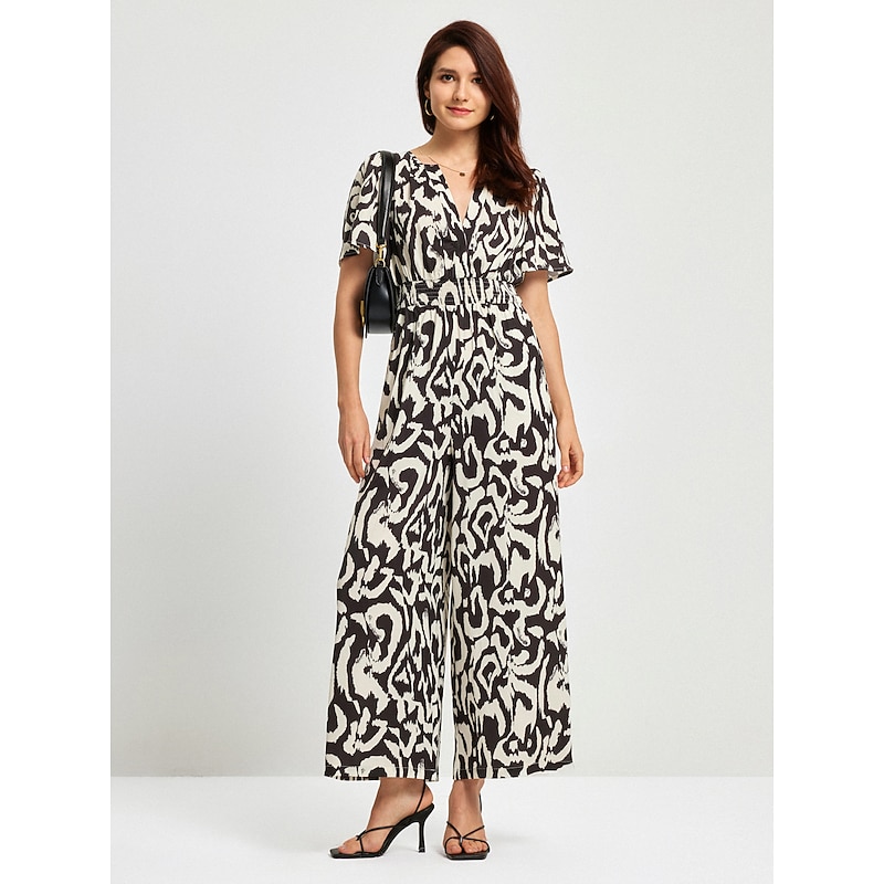 Abstract Graffiti V Neck Jumpsuit4