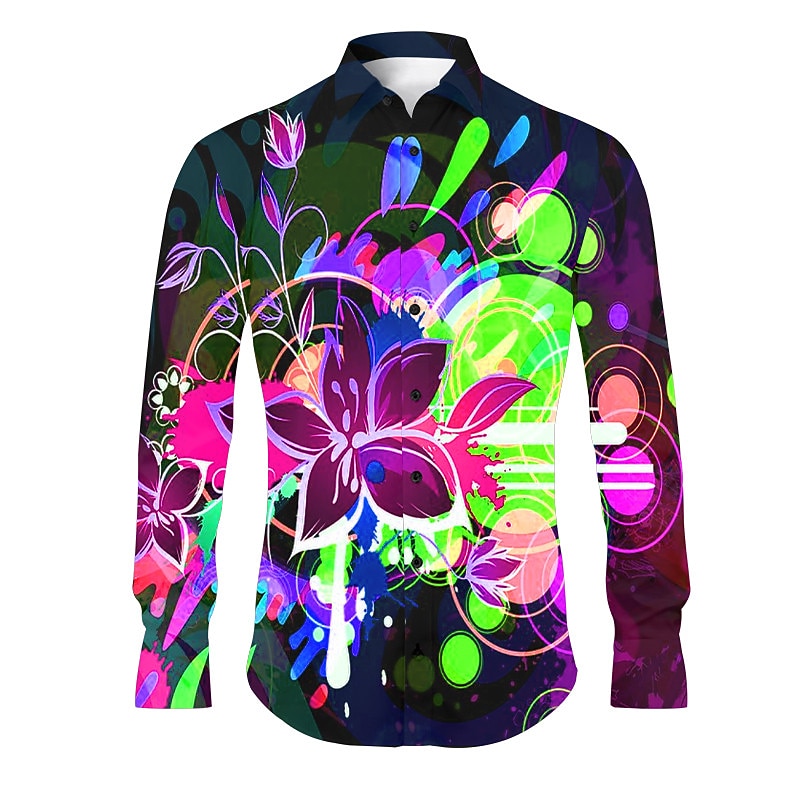 Carnival Men's Floral Tropical Flowers Shirt Summer Hawaiian Shirt Aloha Shirt Long Sleeve Shirt Turndown Artistic Abstract Carnival Daily Wear Going out Pink Burgundy Purple S M L4