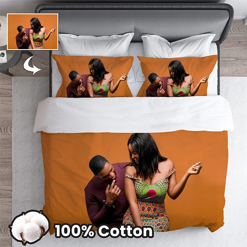 100% Natural Cotton Custom Duvet Cover Set Personalized Bedding Set Photo Comforter Custom Gifts for Family4