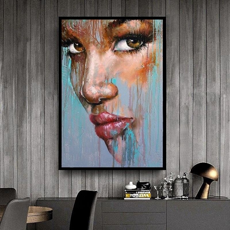 Handmade Oil Painting Acrylic Canvas Wall Art Decoration Portrait Face Abstract Knife Draw for Home Decor Rolled Frameless Unstretched Painting