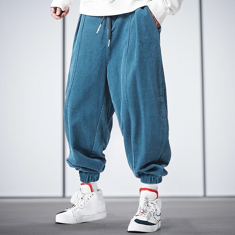 Men's Sweatpants Joggers Corduroy Pants Trousers Drawstring Elastic Waist Elastic Cuff Plain Comfort Breathable Casual Daily Holiday Sports Fashion Black Blue