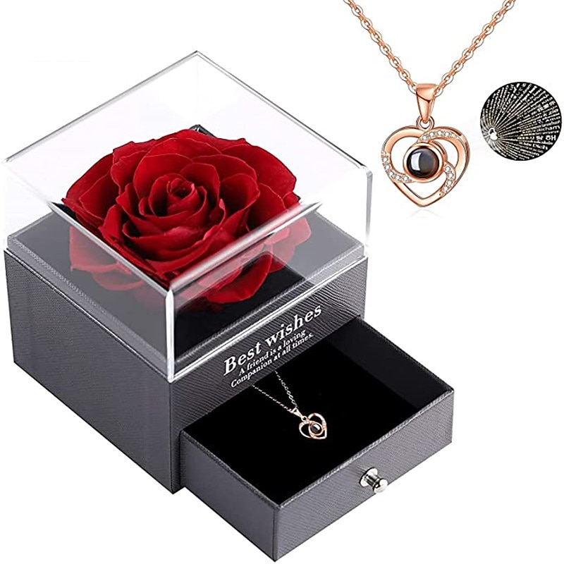 Women's Day Gifts Valentine's Day Product 925 Sterling Silver Heart-shaped Projection Necklace For Women In 100 Languages Pendant Mother's Day Gifts for MoM