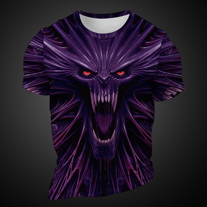 Men's Graphic Animal Devil T Shirt Short Sleeve T shirt 3D Print Crew Neck Shirt Daily Designer Retro Vintage Sports Outdoor Holiday Going out Deep Purple Purple Orange Spring & Summer Clothing2