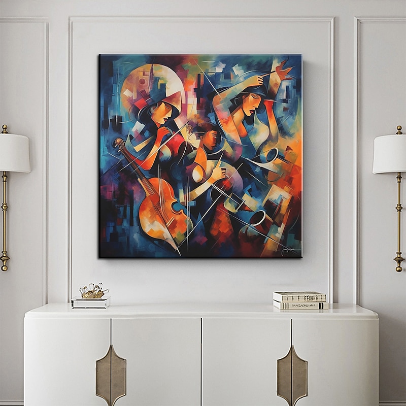 Large Hand Painted Wall Art Jazz Music Band painting Abstract Oil Painting on Canvas Modern Contemporary Art Home Decoration ready to hang or canvas