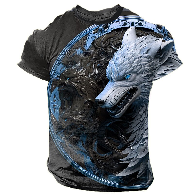 Men's Graphic Animal Wolf T Shirt Short Sleeve T shirt 3D Print Crew Neck Shirt Daily Designer Retro Vintage Sports Outdoor Holiday Going out Yellow Blue Green Spring & Summer Clothing Apparel S M L2