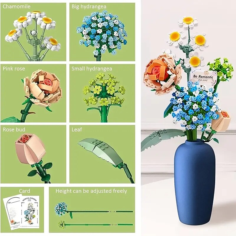 Women's Day Gifts 680 Pcs Mini Bricks Flower Bouquet Building Sets Creative DIY Cute Mini Particle Flower Block Building Romantic Gift For Girls Gift For Boys And Girls Mother's Day Gifts for MoM