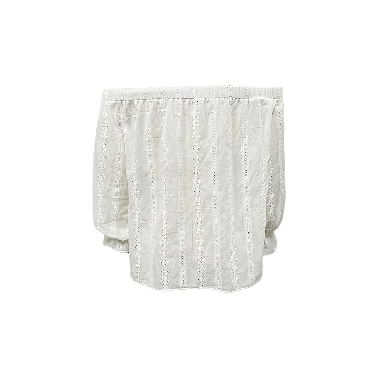 Eyelet top Women's White Plain Off Shoulder Cut Out Going out Independence Day Fashion Daily Off Shoulder Regular Fit Lantern Sleeve S2