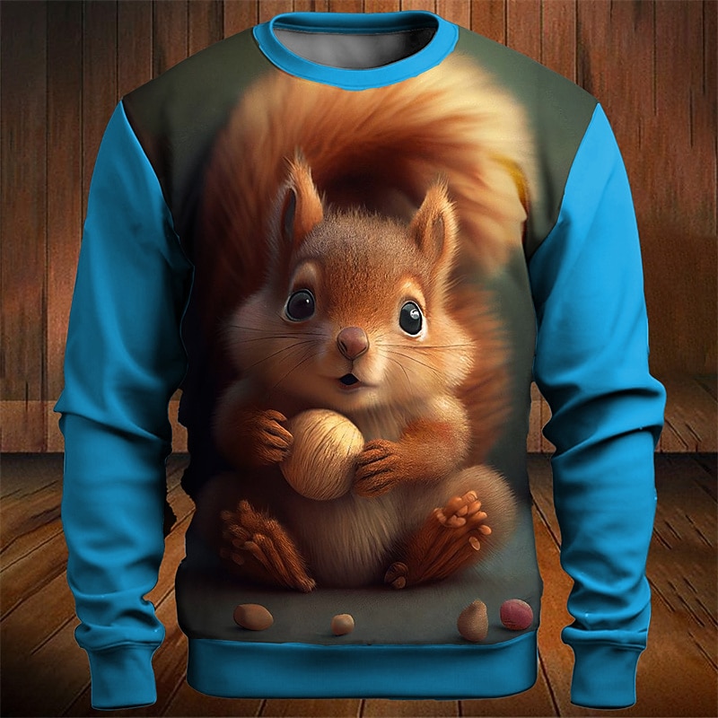Men's Graphic Animal Squirrel Sweatshirts Golf Pullover Sweatshirt Long Sleeve Sweatshirt Crew Neck Fashion Daily Casual 3D Print Vacation Holiday Going out Print Spring &  Fall2