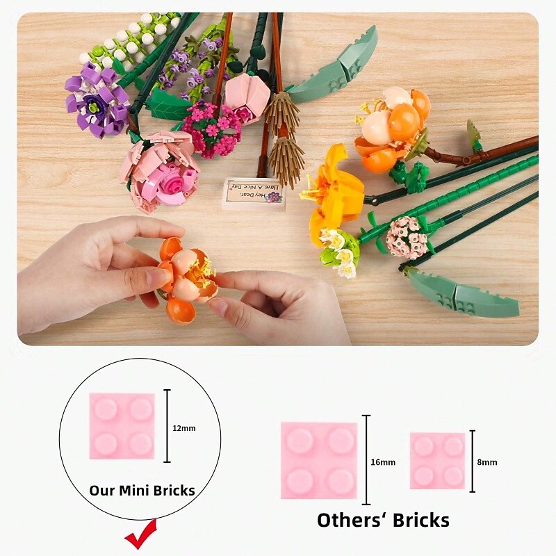 Women's Day Gifts Miniature Building Blocks Bouquet Set Artificial Flowers Diy Unique Home Decor Valentine's Day Girlfriend Gift Mother's Day Gift B Mother's Day Gifts for MoM3