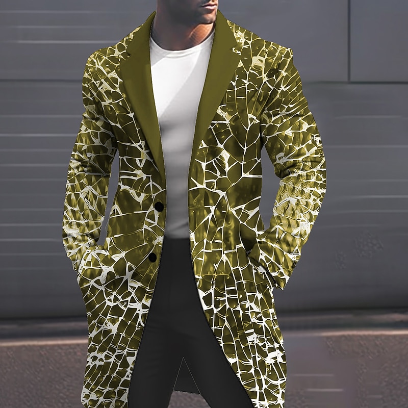 Men's Crack Winter Coat Overcoat Coat Warm Comfortable Breathable Business Abstract Work Wear to work Going out Pocket Print Fall & Winter Turndown Long Sleeve Black Blue Purple3