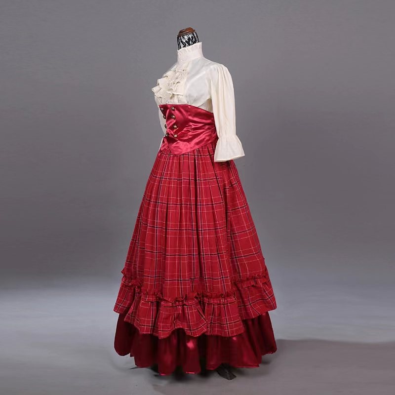 Victorian Renaissance Costume Women's Outfits Red+Golden Vintage Cosplay 50% Cotton / 50% Polyester 3/4 Length Sleeve Puff / Balloon Sleeve2