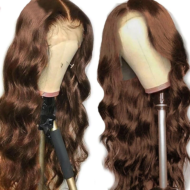 Ishow Hair Chocolate Brown front lace Live wig Women's Body Wave HD Transparent 360 full lace front wig 10-30inch2