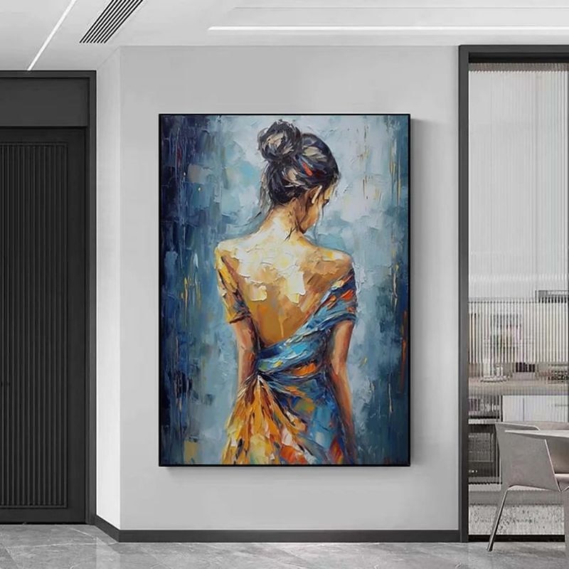 Handmade Oil Painting Canvas Wall Art Decoration Modern Abstract Figure Portrait Girl's Back for Home Decor Rolled Frameless Unstretched Painting4