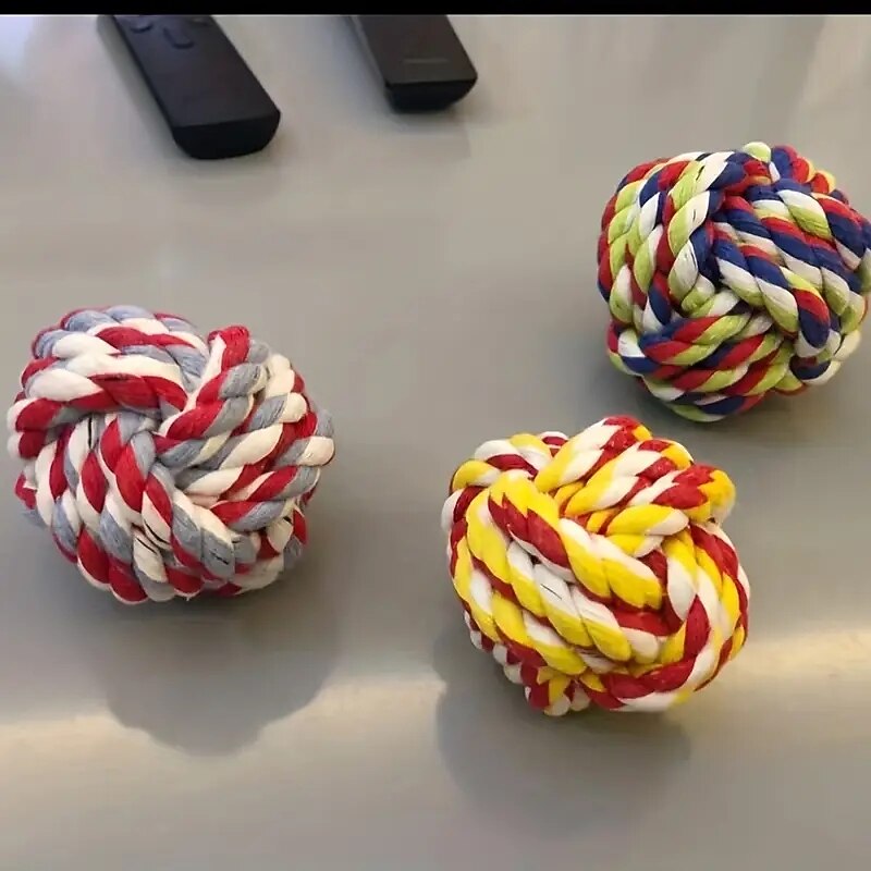 2pc Radom Color Rope Knot Ball Dog Chew Toy Dog Grinding Teeth Training Interactive Chew Toy For Boredom Relief4
