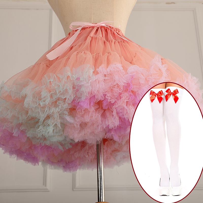 Set with Tutu Skirt Satin Thigh High Stockings 2 PCS Outfits Women's Ballet Dancer Costume 1980s Vintage Dress Petticoat Hoop Skirt Tuller Dress Under Skirt Crinoline Carnival Performance Event Party4