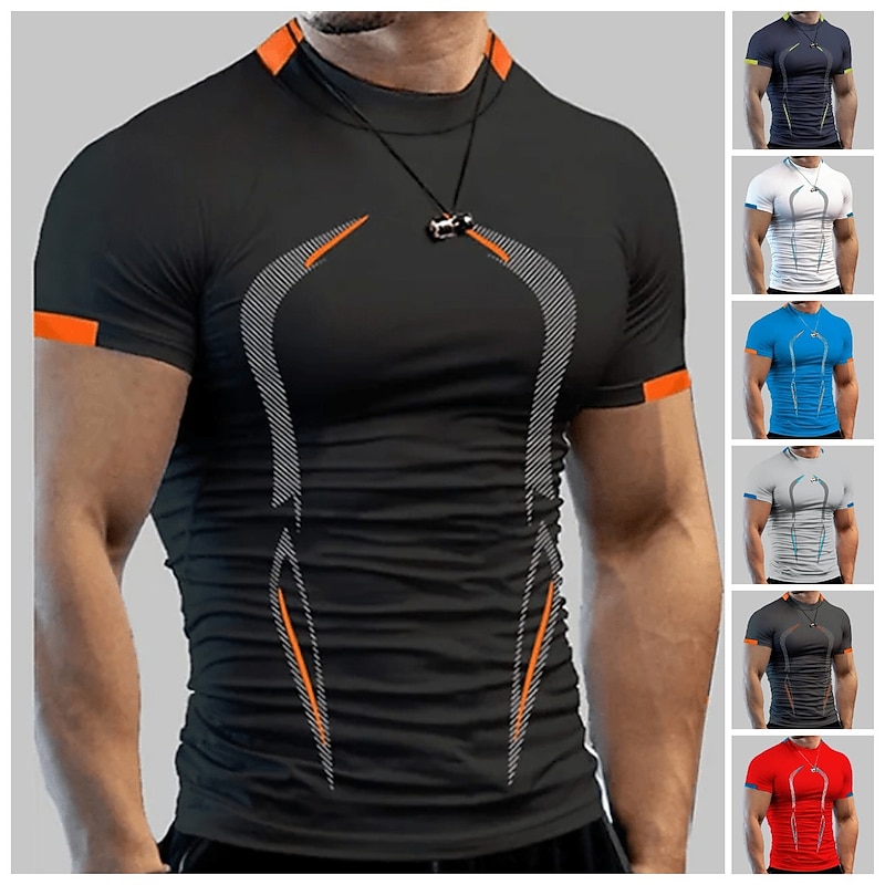 Men's Crew Neck Short Sleeve Athletic Athleisure Solid Colored Dark Grey Black Activewear