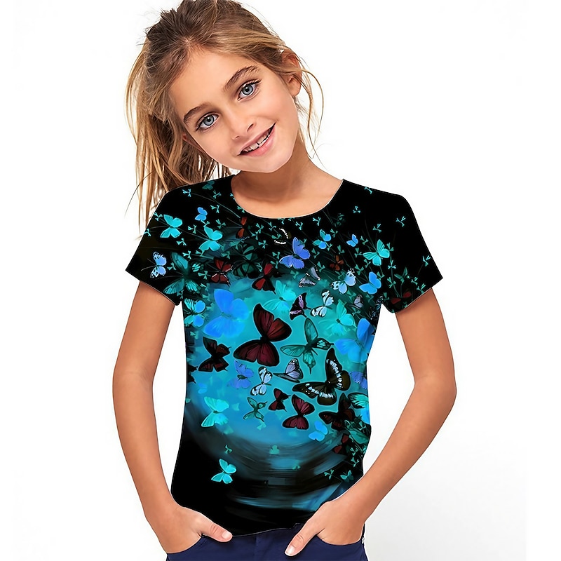 Girls' 3D Floral Animal Wolf T shirt Short Sleeve 3D Print Summer Spring Active Fashion Cute Kids 3-12 Years Outdoor Daily Regular Fit2