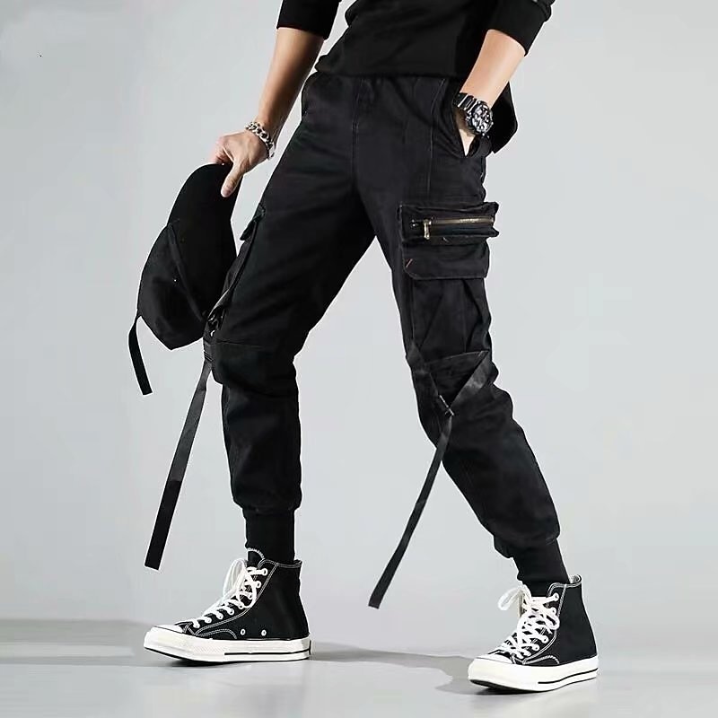 Men's Cargo Pants Joggers Techwear Drawstring Elastic Waist Multi Pocket Plain Comfort Wearable Casual Daily Holiday Sports Fashion Black4