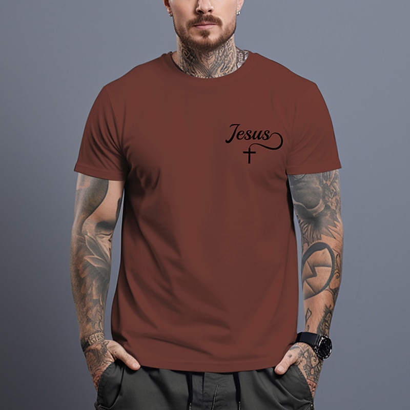 Men's Graphic T-Shirt, Jesus Cross Christian Faith & Lifestyle Design, Short Sleeve Religious Apparel2